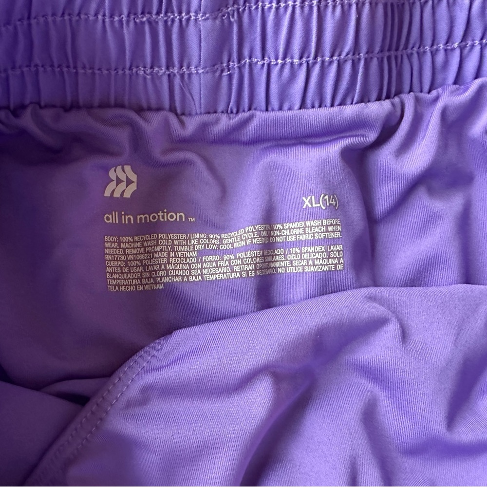 TWO All in Motion Girls Athletic Shorts in Purple and Light Green (14 XL) - Picture 2 of 4